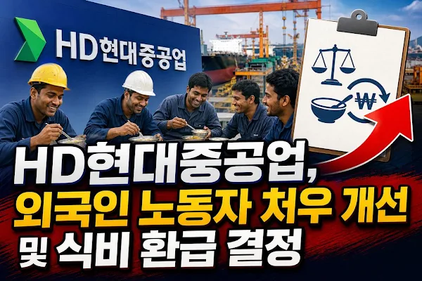 HD현대중공업, 외국인 노동자 처우 개선 및 식비 환급 결정