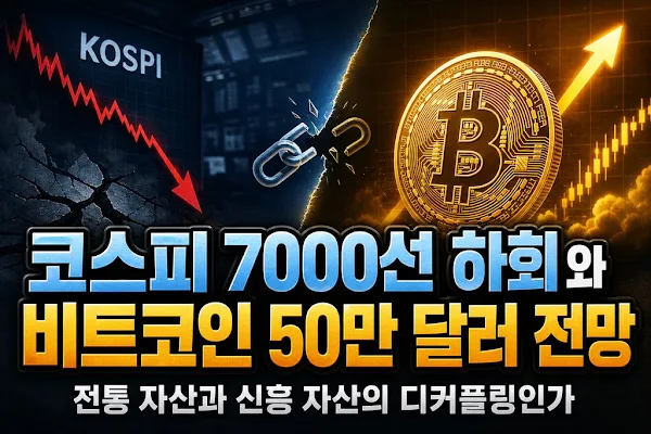 코스피 7000선 하회와 비트코인 50만 달러 전망: 전통 자산과 신흥 자산의 디커플링인가