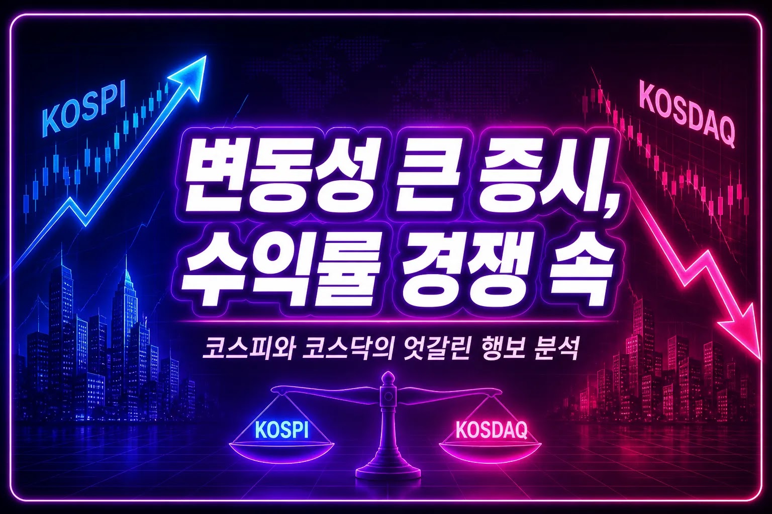 변동성 큰 증시, 수익률 경쟁 속 코스피와 코스닥의 엇갈린 행보 분석