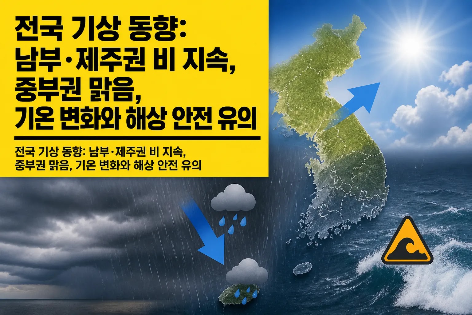 전국 기상 동향: 남부·제주권 비 지속, 중부권 맑음, 기온 변화와 해상 안전 유의